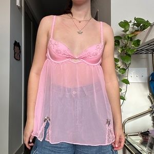 🖤 Y2k Pink Victoria's Secret Bustier Sheer Top 💗 Size 34B